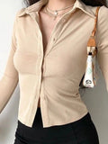 Polo Neck Long Sleeve Rib Blouse-Outfit