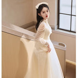 Chinese Adult Ceremony Collared Cheongsam Evening Dress Student Vocal Art Exam Dress 2025 New Long-Sleeved