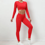 Toloer And Winter Big Show Back Long Sleeve Jacket Tight Yoga Pants Nude Feeling Quick-Dry Sports Suit Show Slim Fitness Suit-Outfit