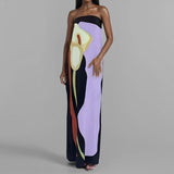 Spring Dress Women's Fashion Sleeveless Shoulder Stamped Breast Sexy Detender Print