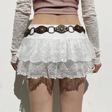 Toloer Girl Wind Pure Desire Lace Double Layer Super Short Skirt Pants Low Waist Pure Color Wood Ear A Word Skirt Pants-Outfit