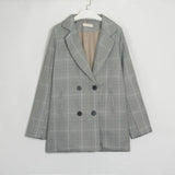 Wixra Women Plaid Casual Double Breasted Blazer Coat Turn Down Collar Pockets Female OL Chic Tops New