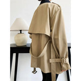 Women's Contrast Color Lapel Belted Short Windbreaker 2022 Autumn Casual Trench