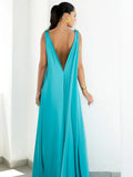 V Neck Silk Long Dress Women Sleeveless Sexy Party Dresses Women Backless Loose Summer Dresses Solid-Outfit