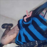 Toloer Long Punk Dark Match Broken Hole Torn Sweater Female Couple Striped Loose Niche Knit Woman-Outfit