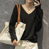 Toloer Style Autumn Winter Woolen Sweater Female V Gets Short Money Inside Build Head Sweater Slim Bottom Sweater-Outfit