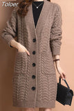 Women Autumn Long Sleeve Loose Fashionable V Neck Temperament Knitted Sweater Cardigans Basic Causal Coat Tops 2023 1028-1-Outfit