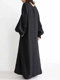 New Women's Dress Fashion Solid Color Two Wear Round Neck Loose Lantern Long Sleeve Single Breasted Women's