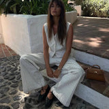 Toloer Selling 2024 New Striped Vest Pants Suit Summer Women's Casual Wear Temperament Commuting Two Sets-Outfit