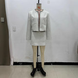 Spring Long Sleeve Water Drill Decoration Short Rough Spinning Ring Velvet Jacket Mini Skirt Suit