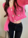 Knitted Cardigan Women Long Sleeve Y2k Crop Tops Korean Fashion Sweater Coats Office Lady Pure Color Button 2022 Autumn