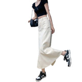 Toloer 2024 New Vintage High-Waisted Denim Skirt Female Medium Long A-Line Hip Fishtail Skirt-Outfit