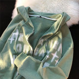 New Retro Do Old Letters Printed Zipper Hoodie Cardigan Women's Trend Lazy Wind Hundred With Sweatshirt Couples Casual