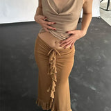 Toloer Wish New Fashion French Temperament Low Waist Pressure Pleated Flounce Skirt