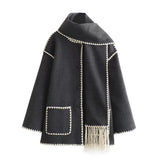 Women's Clothing 2025 Autumn And Winter New Fashion Wool Coat Thick Loose With Scarf Tid