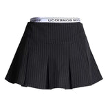 Girls Black Fake Two Spliced Half-Body Skirt High-Waisted Stripe Short Skirt Short Skirt 100-Fold