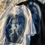 2022 New Butterfly Fairy Print T-Shirt Punk Goth Hip Hop Grunge Rock Y2K Round Neck Casual Summer Coat