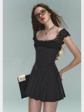 Black Pleated Strap Mini Dress-Outfit