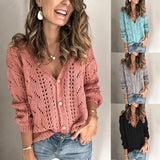 Toloer And Autumn New Women's Cardigan Long Sleeve Hollow V Neck Sweater Women's