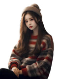 Toloer Spring And Autumn Retro Striped Sweater Women Winter Languid Wind 2025 New External Wear Soft Knitted Shirt