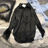 Long Sleeve Chic Blouses Women Korean Harajuku Satin Shirts Oversized Tops 2021 Autumn Simple All-match Tunic