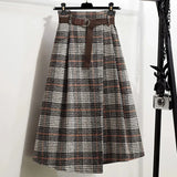 Vintage Designer Long Skirt Women Y2k Knee Length Tartan Plaid Maxi Skirts Casual Fashion Elegant High Waist A-line