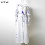Bahia Maxi Dress Women Summer Fall Long Sleeve Embroidery Vintage Long Dress 2023 Boho Beach Hippie Loose Vestidos