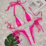 Toloer Sexy New Crystal Diamond Bikini Solid Color Patchwork Belt Swimsuit Vacation Split Women's