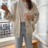 Deeptown Thick Sweater Women Oversized V-Neck Cardigans Spring Autumn Chic Knitted Loose Tops Casual Fashion Female Warm