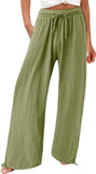 Casual Trousers Solid Color Lace Wide