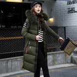 New Style In The Long Down Cotton Clothes Female Slim With Wool Collar Autumn Winter Cotton-Padded Clothes Pure Color Cotton-Padded Jacket-Outfit
