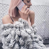 2022 Autumn And Winter Sweater Cardigan Bohemian Style Hand-knitted Bat Lantern Sleeve Sweater Jacket Female