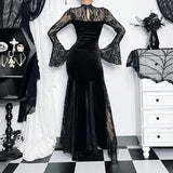 Autumn New Style Sexy Micro-Transparent Slim Dress Dark Lace Fishtail Long-Sleeved Dress Woman-Outfit