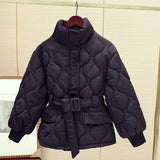 Korean Chic Autumn And Winter French Gentle Standing Collar Wave Embossed Design With Waist Long Sleeve Padded Coat Female-Outfit