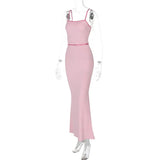 Contrast Spaghetti Strap Bodycon Maxi Dress-Outfit