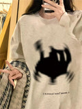 Black Cat Print Pullover Oversized Sweatshirt-Outfit