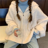 Cable Knit Zip Up Hooded Cardigan-Outfit