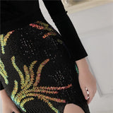 Winter Elegant Velvet With Sequins Deep V Neck Long Sleeve Slit Cocktail Eevening