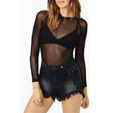 Toloer And Autumn Black Full Transparent Net Yarn Bottom Shirt Female Long Sleeve Sexy Perspective Thin Net Shirt Super Elastic Gauze Clothes-Outfit