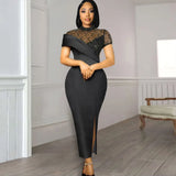Large-Size New Round-Neck Lace Retro Dress Lotus Side Short-Sleeved Performance Costume