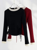 Toloer Exclusive Gentle Sweet Sister Wear High Sense Knit Sweater Female Chiffon Lace Rope Belt Jacket