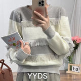 Winter New Round Collar Tassel Clip Retro Loose Fashion Foreign Style Sweater Bottom Sweater Female-Outfit