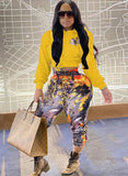 Winter Casual Long Sleeve Cropped Hoodies and Printed Sweatpants 2 Piece