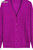 Fashion Solid Color Women Knitted Cardigan Coat Autumn Winter 2023 Casual V Neck Long Sleeve Crochet Knitwear