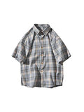 Men's Checkered Print Button Down Shirt-Outfit