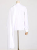 Toloer 2024 New Fashion Temperament Pure Color Scarf Collar Pleated Splicing Design Sense Sleeve Long Sleeve Women's Shirt-Outfit