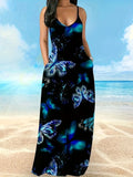 New Summer Dress Female Butterfly Print V-Necked Long