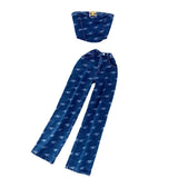 Suit Female Retro Temperament Breast-Wearing Cowboy Vest Two Sets Of Leisure High-Rise Thin Straight