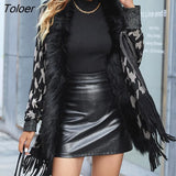 Women Winter Warm Fur Collar Long Cardigan Knitted Tassel Sweater Jacket Elegant Batwing Sleeve Capes Fashion Houndstooth