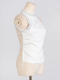 New Female Temperament Dress-Up Round Collar Sleeveless Back Hot Diamond Design Vest Top